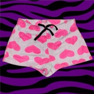 Y2k Pink and White Heart Plush Pajama Shorts ~ Size XS/S